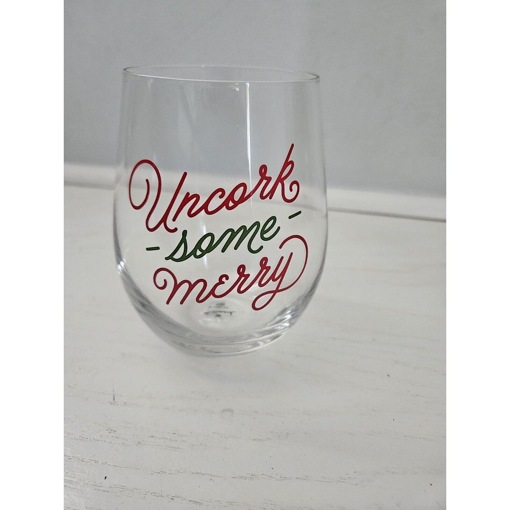 Hallmark 2022‎ "UNCORK SOME MERRY" Stemless Wine Glass Christmas
